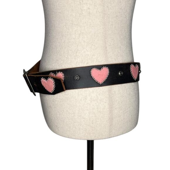 Vintage JOED Leather Belt with fur Pink Hearts and Brass Buckle  - Sz 34 - Picture 2 of 11